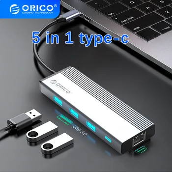 ORICO USB C HUB C Tipo HDMI-suderinama RJ45 Adapteris 5 in 1 USB C su USB 3.0 100W PD Dokas Splitter 