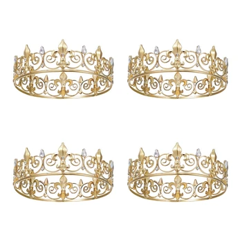 4X Royal, Karaliaus Karūną Vyrams - Metalo Princas Vainikėliai Ir Rožančiai, Visiškai Apvalus Gimtadienio Kepuraitės,Viduramžių Priedai (Auksas)