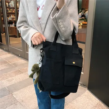 2020 Moterų maišas naujas studentas nešiojamų nešti maišą didmeninė vieną petį krepšys juoda medžiaga pirkinių krepšys