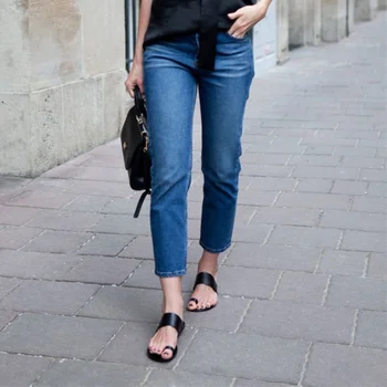 2023 Vasaros Minimalistinis Retro Stiliaus Sandalai švedijos Nišą Odos plokščiadugnis šlepetės Moterims