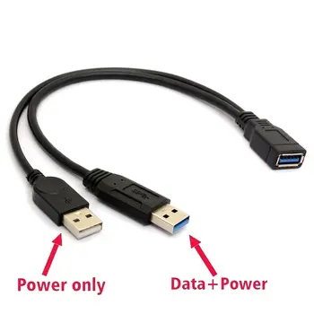 20cm USB3.0 USB3.0/2.0 USB3.0 moterį, Dual USB Male Extra Power Duomenų Y ilgiklis