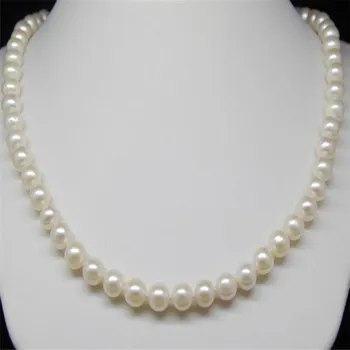 Nauji gamtinių AA+ 6-7mm Baltų Akoya perlų karoliai 17