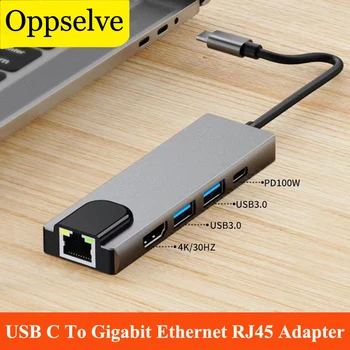 8 1 USB C Iki RJ45 HDMI Adapteris-USB 3.0 Tipas-C Port HUB Gigabit Ethernet Lan 4K Doko Stotis 