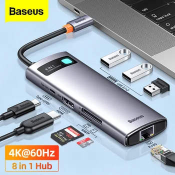 Baseus 4K 60Hz USB C Hub 3.1-HDMI Suderinama RJ45 PD 100W Adapteris USB Skirstytuvo Tipą, C, Macbook Air Pro M2 M1 Doko Stotis