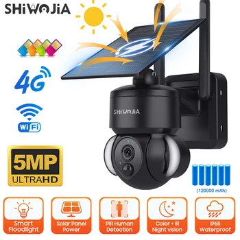 SHIWOJIA 5MP 4G SIM Kamera su Saulės baterijomis Saugumo Kameros PIR Stebėti Lauke, Saulės Baterijos PTZ VAIZDO Stebėjimo Vaizdo Kamera