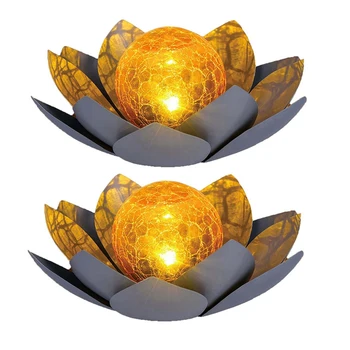 2X Saulės Šviesos Lauko Sodo Dekoro, Gintaro Crackle Pasaulyje Stiklo Lotus Apdailos,atsparus Vandeniui Metalo Gėlių Lemputė(Raudona)