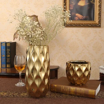 keramikos vaza aukso Sausų gėlių dekoratyvinė vaza kambarį dekoro amatų džiovintų gėlių vazonas žuvies burną vandeniu sodinti gėlių vazonas
