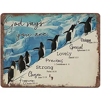 Pingvinai ant Šlaito Dievas Sako, kad Jums Yra Puikus Retro Alavo Ženklas, Home Office Kavinė Baras Klubo Pub Gyvūnų Mylėtojai Dovanų 12x16 Colių