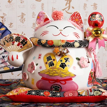 9 colių Keramikos Likimo Katės Maneki Neko Ornamentas, Namų Dekoravimo, Dovanų Feng Shui Pasisekė Katė Piggy Bank Puošmena