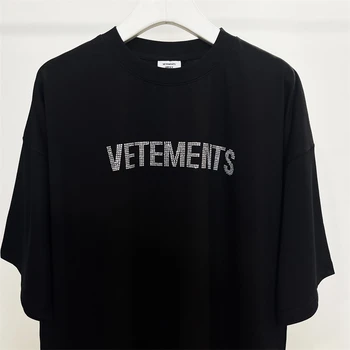Nauja stiliaus Aukštos Kokybės 1:1 kalnų krištolas Laišką Logotipas Vetements T-marškinėliai Vyrams, Moterims, Trišakiai Derliaus Trumpas Rankovės Marškinėliai