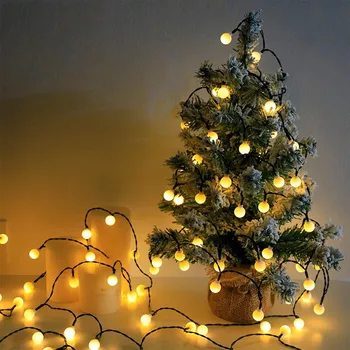 LED apvalus kamuolys spalvotas šviesa, saulės lauko kiemas, Kalėdų dieną, dekoratyvinės šviesos, atmosfera mažas baltas kamuolys šviesos eilutę