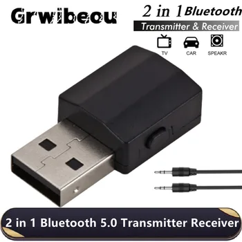Grwibeou USB Bluetooth 5.0 Adapteris 2 In 1 Belaidis Garso Siųstuvą, Imtuvą, 3,5 mm Jack AUX TV PC Ausines Namo Automobilių
