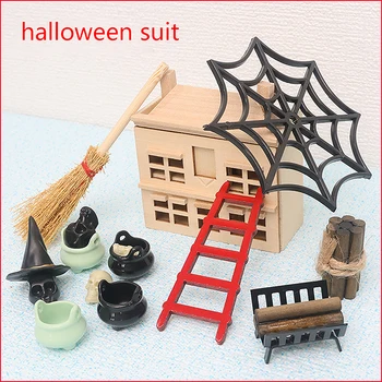 1Set 1:12 Miniatiūriniai Lėlių Helovinas Baldai Ornamentu Laikymo Spintos Ragana Skrybėlę Spider Web Modelio Dekoro Žaislas