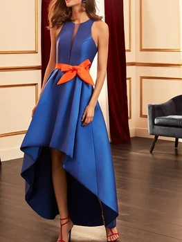 A-Line Elegantiškas vakarinę Suknelę Moterų Apynasrio Kaklo, Rankovių Nesimetriškas Satino Lankas Prom Šalies Elegantes Mujer Vestidos 2023