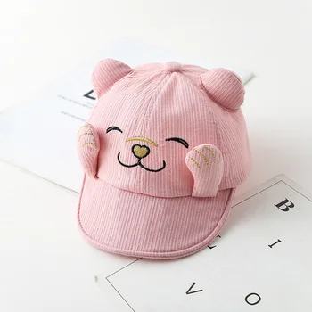 Korėjos Saulės Skrybėlės Vaikai Siuvinėjimo Lucky Baby Cat Skrybėlę Vaikų Mielas Berniukas, Mergaitė Beisbolo kepuraitę vientisos Spalvos, Reguliuojama Lauko Kepurės