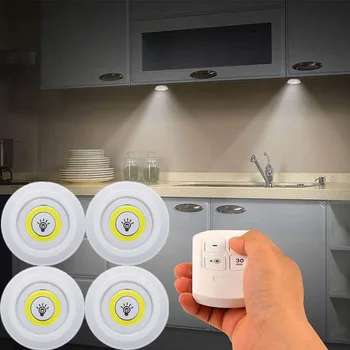 COB LED Nakties Šviesa Virtuvėje, Pagal Kabineto Šviesos Belaidžio Nuotolinio Valdymo Lempa 3W Pritemdomi Apšvietimas, Vonios kambarys, Drabužinė Spinta